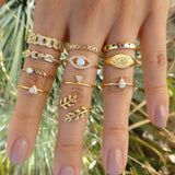 11 Pcs/Set Gold Leaf  Zirconia Stones Ring set