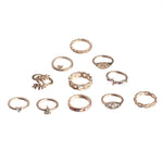 11 Pcs/Set Gold Leaf  Zirconia Stones Ring set