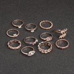 11 Pcs/Set Gold Leaf  Zirconia Stones Ring set