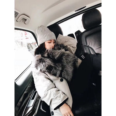 Women's Real Thick Outerwear Fur Coat For Winter