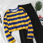 Women's Two-Piece Wide-Leg Pants + Long-Sleeved Striped T-Shirt