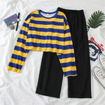 Women's Two-Piece Wide-Leg Pants + Long-Sleeved Striped T-Shirt