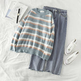 Women's Two-Piece Striped Pullover Sweater + High Waist Jeans