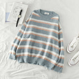 Women's Two-Piece Striped Pullover Sweater + High Waist Jeans