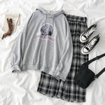 Women's Two-Piece Print Hoodie + Plaid Long Pants