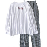 Women's Two-Piece Long-Sleeved T-Shirt + Plaid Casual Trousers