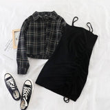 Women's Two-Piece Short Shirt Jacket + Solid Suspender Skirt Dress