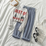 Women's Short-Length Long-Sleeved Sweater + Wide-Leg Jeans Fashion Suit