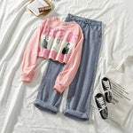 Women's Short-Length Long-Sleeved Sweater + Wide-Leg Jeans Fashion Suit