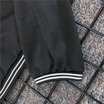 Women's Tracksuit Black Hooded Long Sleeve Top +  Striped Pants Streetwear Two-Piece Set