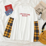 Loose Casual Long Sleeve Plaid Patchwork T-Shirt