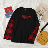 Loose Casual Long Sleeve Plaid Patchwork T-Shirt