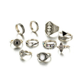 10pcs Vintage Silver Ring Sets