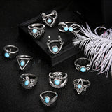 11pcs/Set Vintage Antique Silver Rings Set