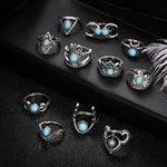 11pcs/Set Vintage Antique Silver Rings Set