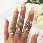 12Pcs Vintage Water-drop Crystal Crown Ring Set