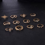 12Pcs Vintage Water-drop Crystal Crown Ring Set