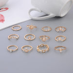 12Pcs Vintage Water-drop Crystal Crown Ring Set