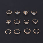 12 Pcs/Set Vintage Classic Crystal Rings Set