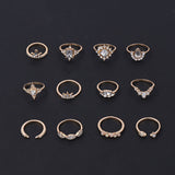 12 Pcs/Set Vintage Classic Crystal Rings Set