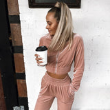 Women Velvet Tracksuit Sweatshirt Pants Set