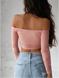 Women's Off Shoulder Slim Long Sleeved Crop Top