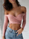 Women's Off Shoulder Slim Long Sleeved Crop Top