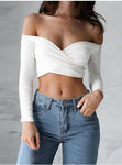 Women's Off Shoulder Slim Long Sleeved Crop Top