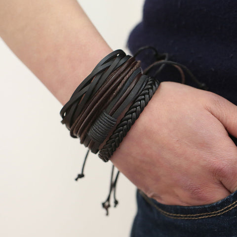 Trendy Style Mens Leather Bracelet