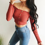 Women's Casual Off Shoulder Button Crop Top