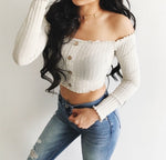 Women's Casual Off Shoulder Button Crop Top