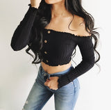 Women's Casual Off Shoulder Button Crop Top