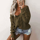 Women's Off Shoulder Twist Knitted V-neck Pullover Sweater