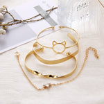 4Pcs Trendy Cat Ear Women's Charm Bracelet Set