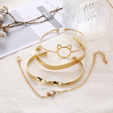 4Pcs Trendy Cat Ear Women's Charm Bracelet Set