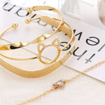 4Pcs Trendy Cat Ear Women's Charm Bracelet Set