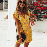 Women's Yellow Party Dress V-Neck