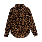 Women Leopard Print Long Sleeve Button V Neck