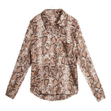 Women Leopard Print Long Sleeve Button V Neck