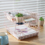 Dual Layer Pink Wrought Iron Stackable Storage Basket