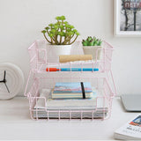 Dual Layer Pink Wrought Iron Stackable Storage Basket