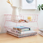 Dual Layer Pink Wrought Iron Stackable Storage Basket