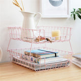 Dual Layer Pink Wrought Iron Stackable Storage Basket