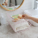 Dual Layer Pink Wrought Iron Stackable Storage Basket