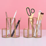 Nordic Glass Copper Hexagon Composite Pen Holder Makeup Brush Glass Box