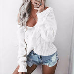 Women's Casual Off Shoulder V-Neck Loose Sweatshirt