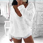 Women's Casual Off Shoulder V-Neck Loose Sweatshirt