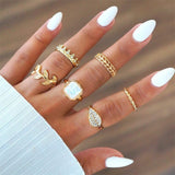 6 Pcs Set Fashion Leaf Crystal Women's Ring Set