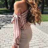 Women Casual One Shoulder Loose Striped Shirt Top