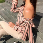 Women Casual One Shoulder Loose Striped Shirt Top